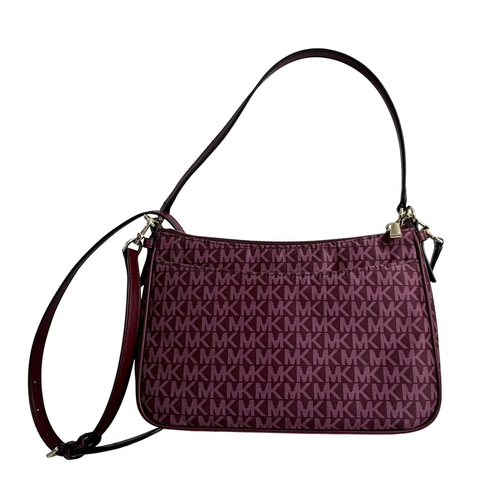 Michael Kors Jet Set Merlot Monogram Jacquard Crossbody Bag - Picture 2 of 9